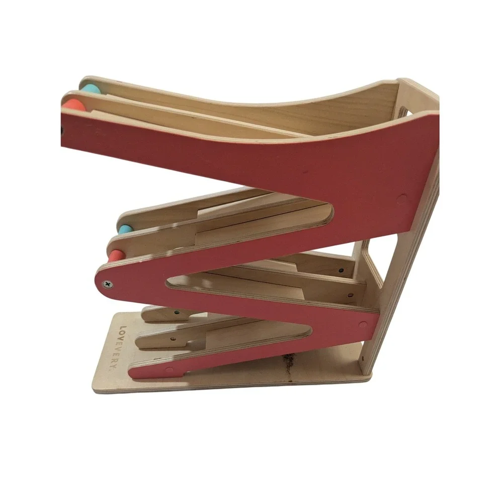Lovevery Wooden Race Track Zig-Zag Car Ramp Toddler Toy with 2 Cars Teal Natural